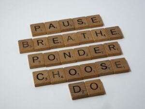 Words encouraging mindfulness and action.